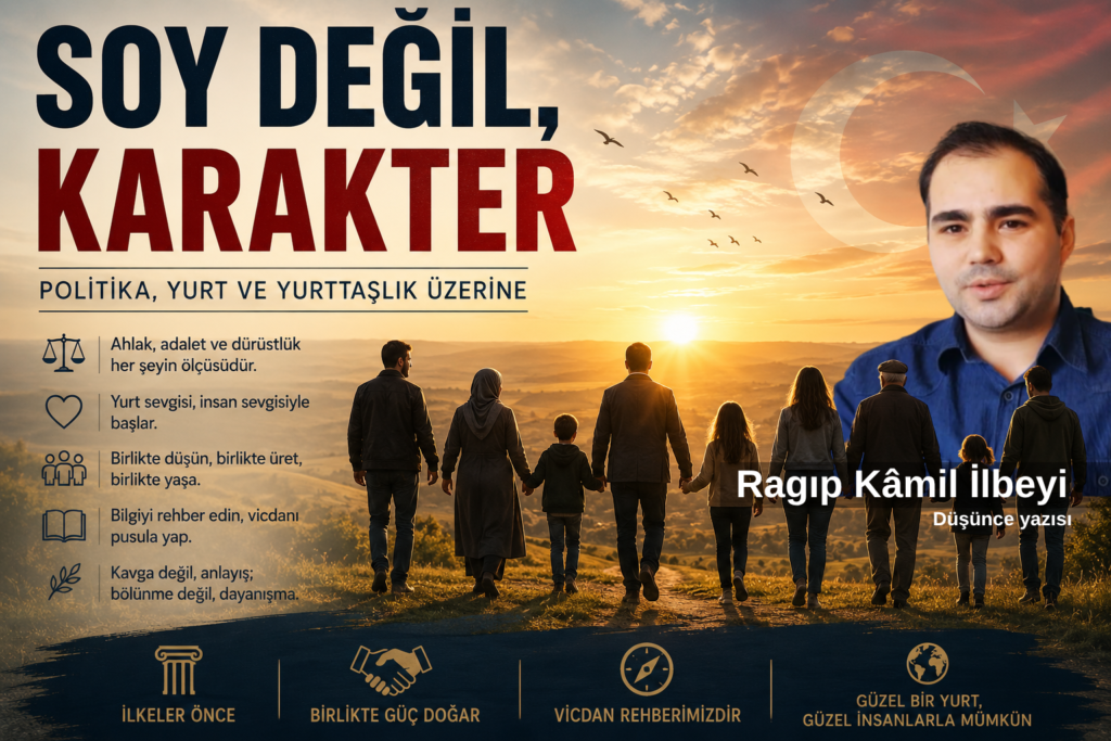 Soylar, unvanlar ve siyasi aidiyetler gelip geçicidir; kalıcı olan ahlak, adalet ve insanlıktır. Ragıp Kâmil İlbeyi, bu yazısında yurttaşlık bilinci, yurt sevgisi ve toplumsal birlik üzerine düşündüren bir çağrıda bulunuyor.